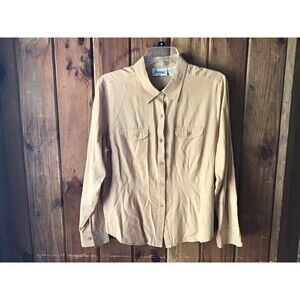 Joanna Petite Tan Button Up Top Size PL Long Sleeves Collar Business Work Office